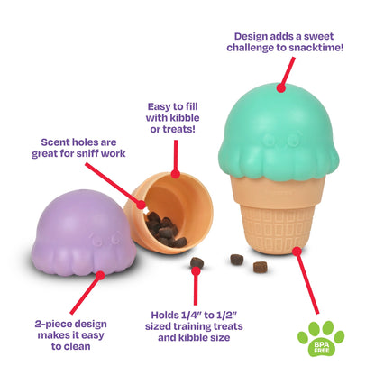 Brightkins Ice Cream Dog Toy Treat Dispenser, Playful Training for Small & Medium Dogs to Chew