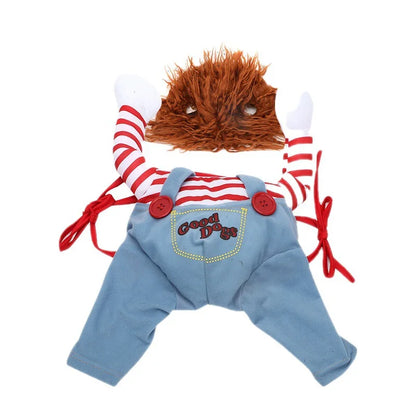 Pet Halloween Costume Dog Clothing Chucky Jumpsuit Dog Deadly Doll Cosplay Funny Party Costume Dog Clothes for Small Medium Dogs